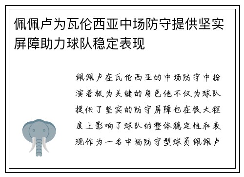佩佩卢为瓦伦西亚中场防守提供坚实屏障助力球队稳定表现